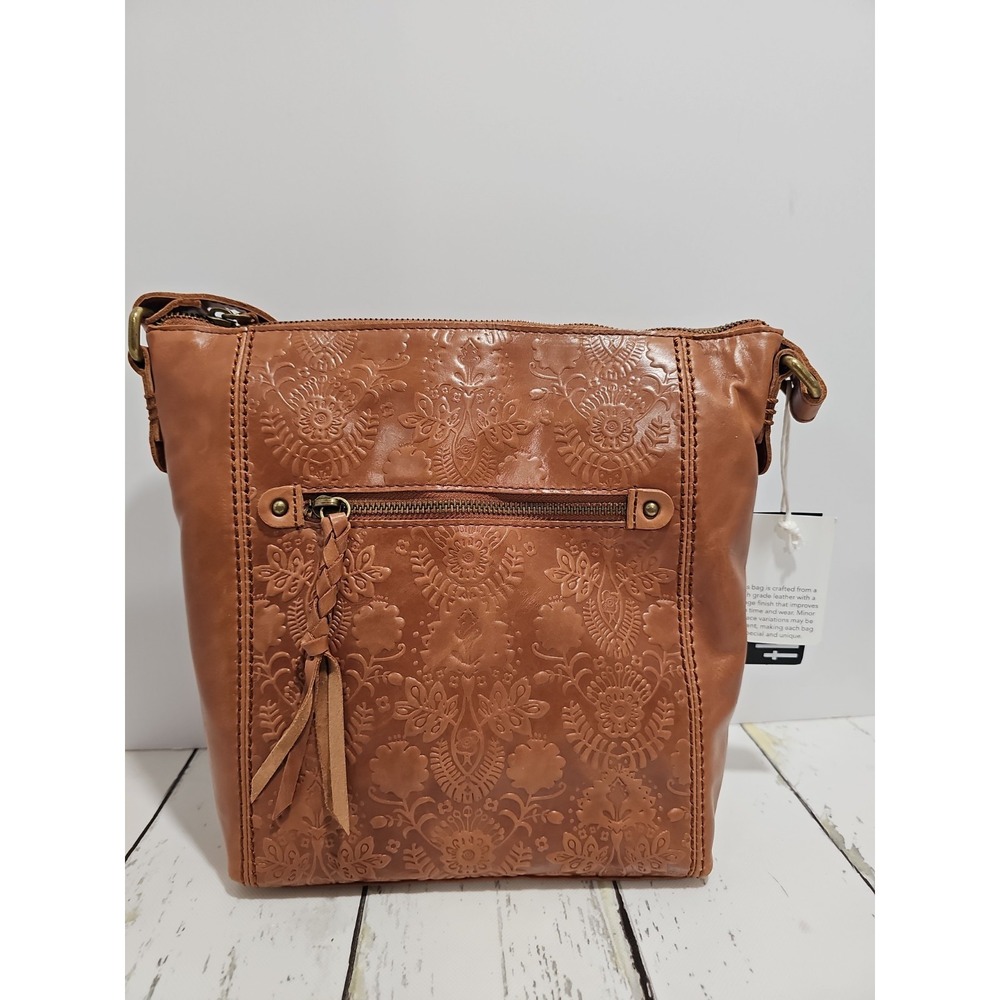 The Sak Ashland Crossbody Bag in Leather, Medium, Tobacco Floral Emboss